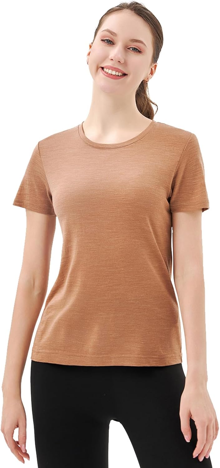 Merino Wool T Shirts for Women - Odor Resistant Crew Neck Tops