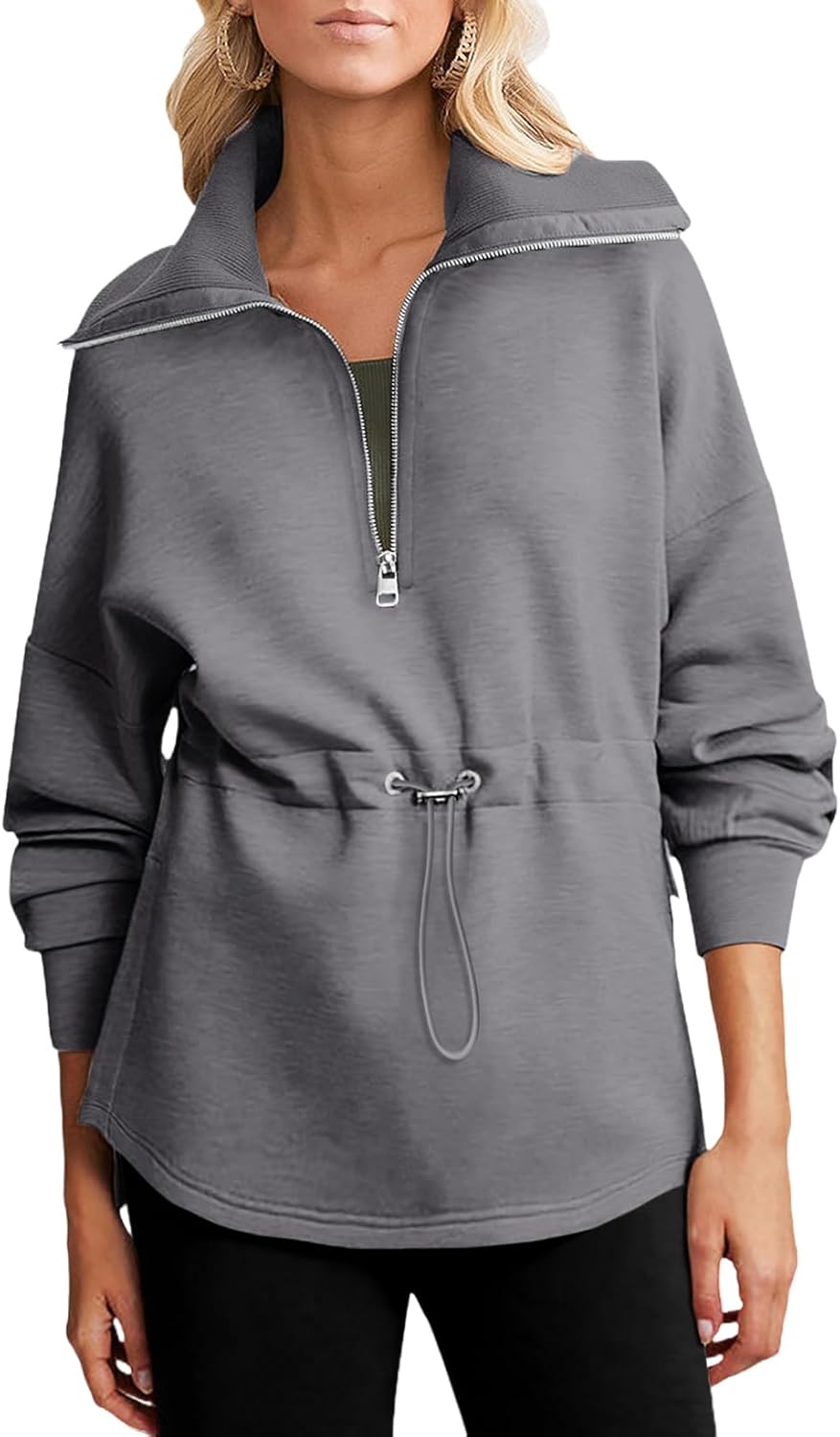 Dokotoo Womens Oversized Half Zip Sweatshirt with Drawstring Waist