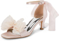 Coutgo Womens Bow Kitten Heels Sandals Square Open Toe - Dressy