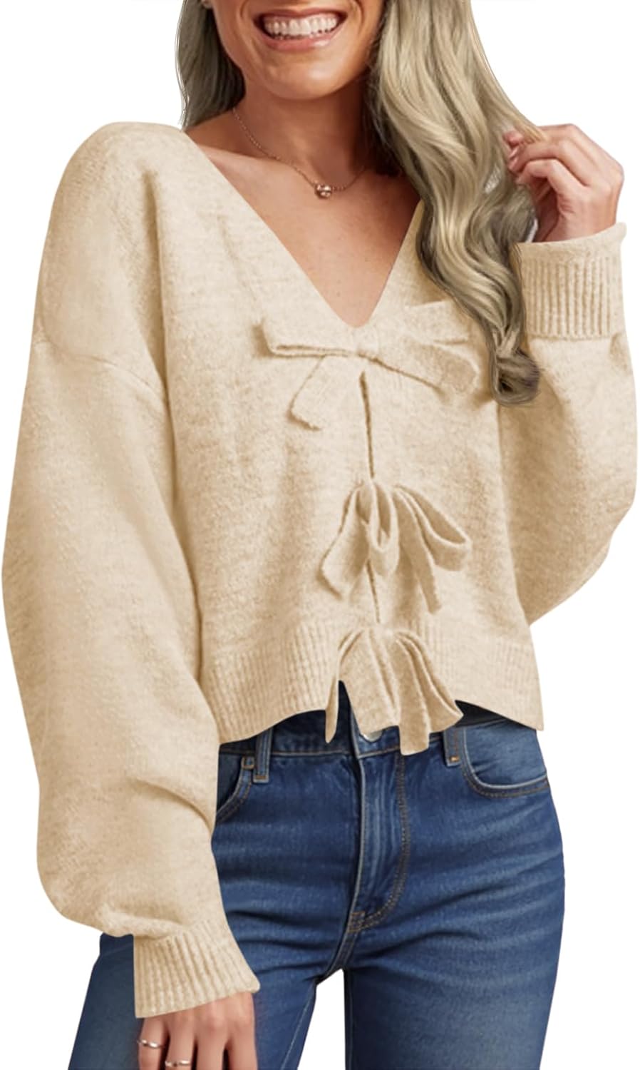 Saodimallsu Womens Bow Sweater for Cozy Fall Fashion Trends