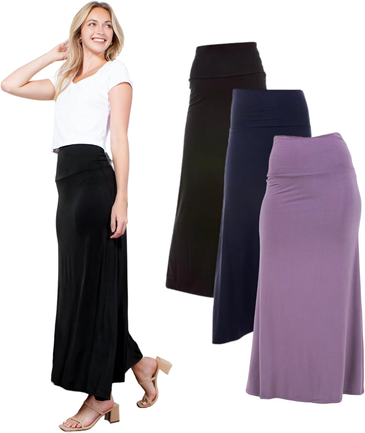 Azules Womens Maxi Skirt - Soft Stretchy High Waist Design