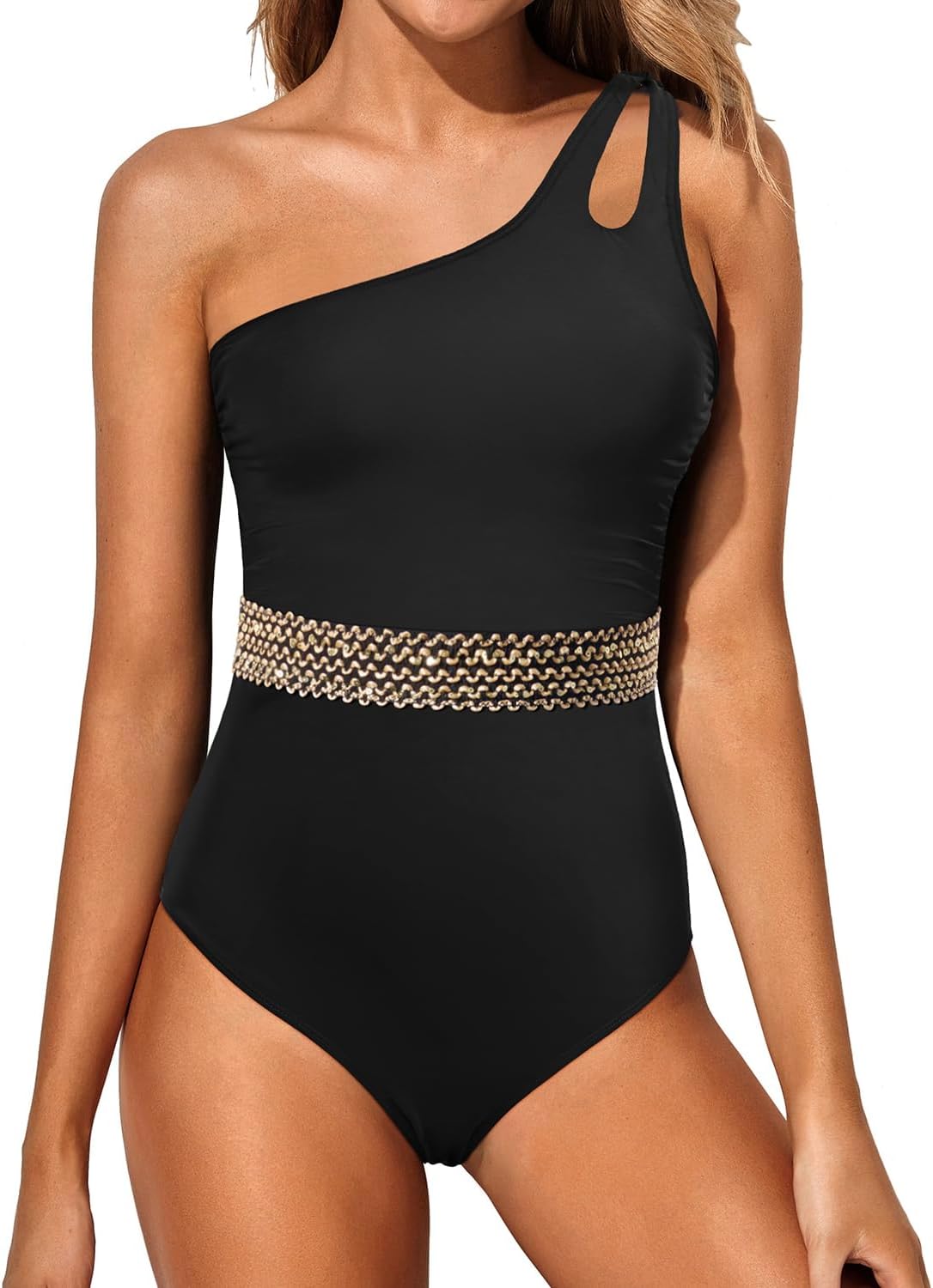 One Shoulder One Piece Swimsuit for Women with Tummy Control
