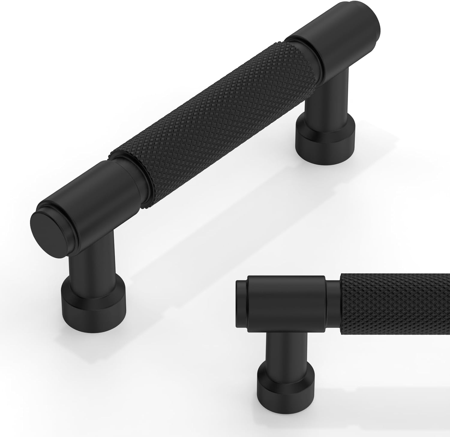 10 Pack Matte Black Knurled Cabinet Pulls for Kitchen Handles
