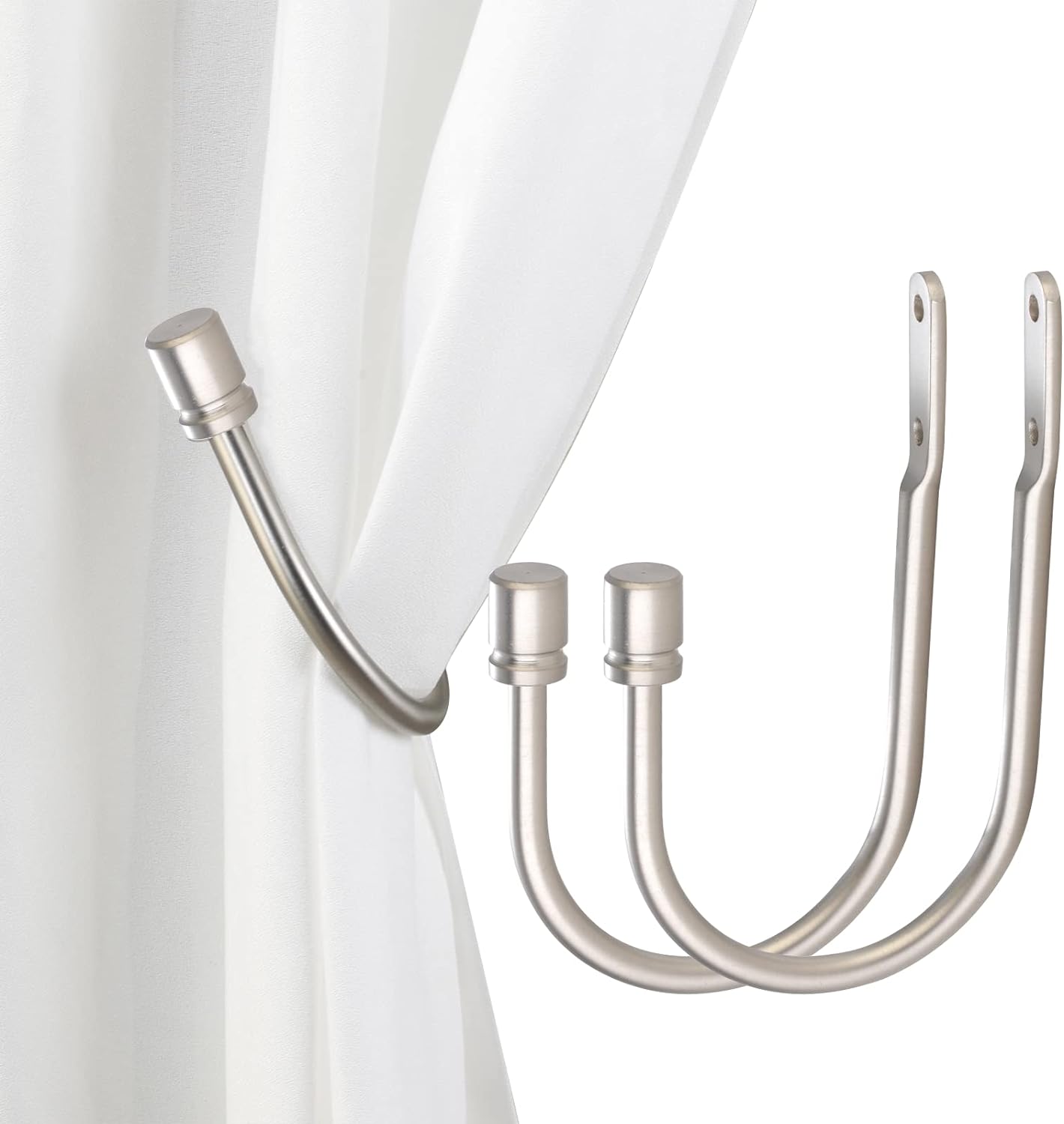 Matte Nickel Curtain Holdbacks - Elegant Drapery Hooks