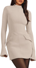 OFEEFAN Women's Fall Long Sleeve Mock Neck Bodycon Mini Dress Casual
