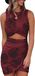 Acelitt Women's Sleeveless Twist Cut Out Bodycon Mini Dress - Party