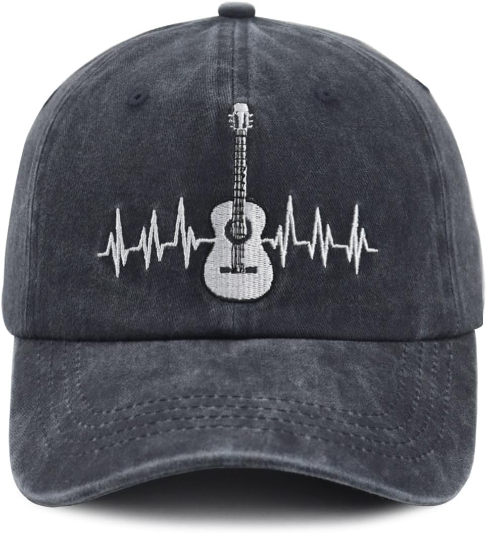 Embroidered Guitar Musician Cap - Adjustable Cotton Hat