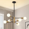 Modern Sputnik Chandelier 6 Light - Adjustable Black and Gold Fixture