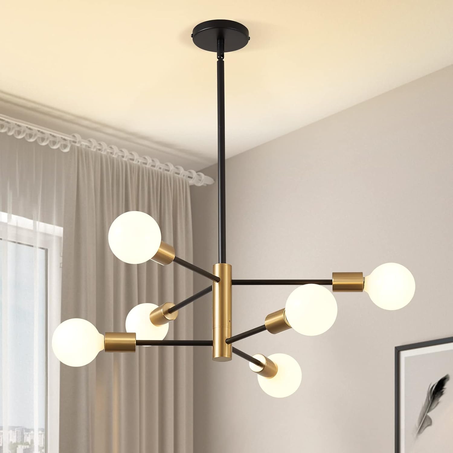 KAISITE Modern Sputnik Chandelier - Adjustable 6 Light Fixture