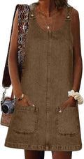 Denim Overall Dress for Women Knee-Length Sleeveless Jumper Skirt
