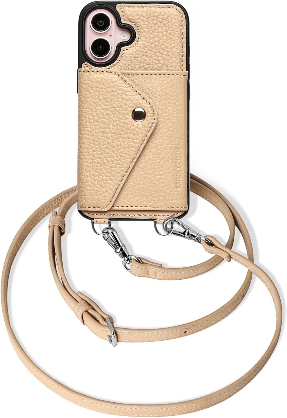 LUCKYCOIN iPhone 16 Leather Wallet Case for Women, Beige Crossbody