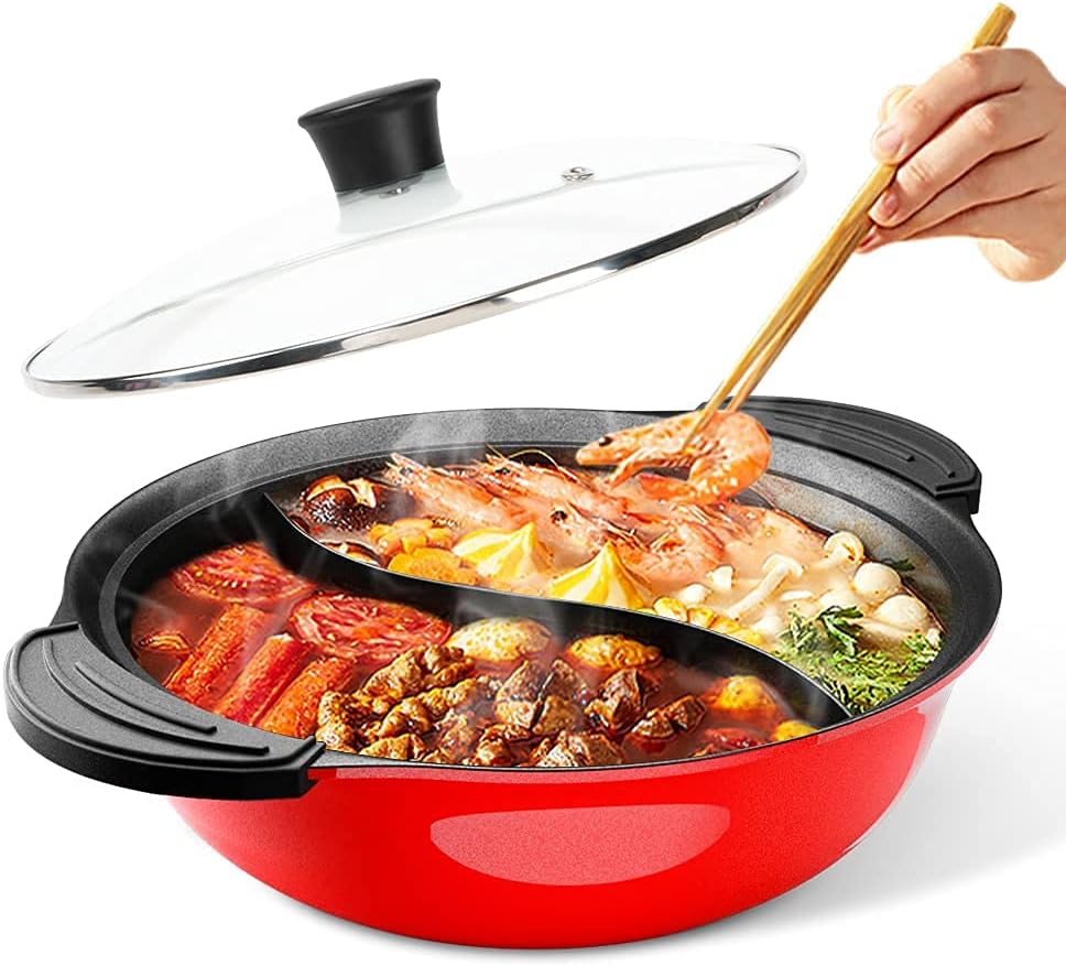 Dual Sided Soup Cookware Hot Pot with Divider for Induction