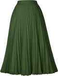 Women High Elastic Waist Pleated Chiffon Midi Skirt - Flattering Fit