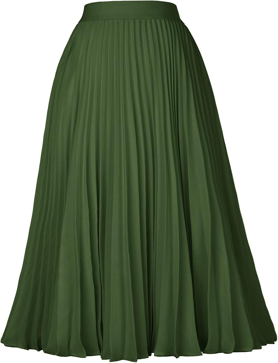High Elastic Waist Pleated Chiffon Midi Swing Skirt for Women