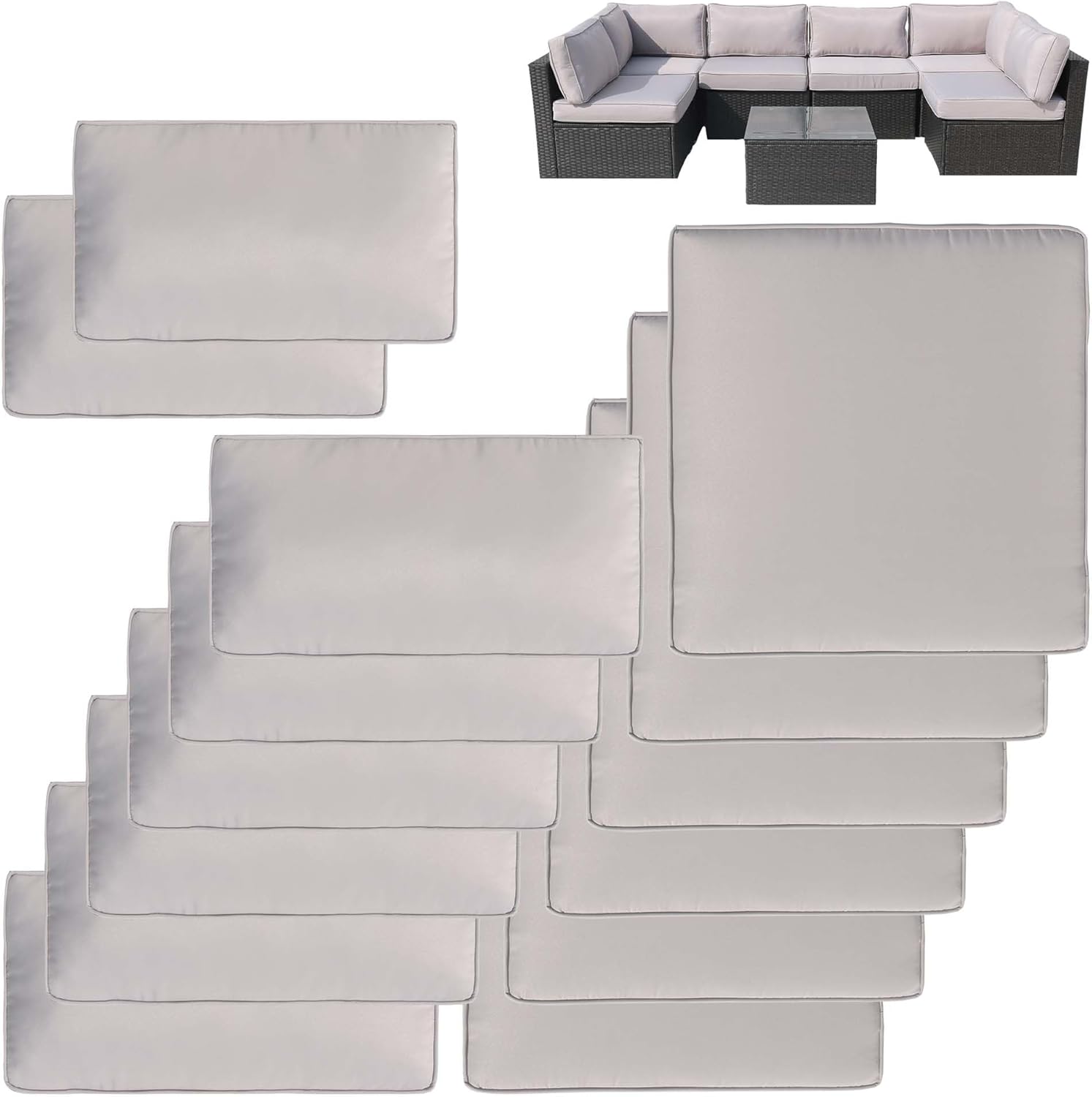 14Pcs Patio Cushion Covers for Outdoor Furniture Sets - Durable