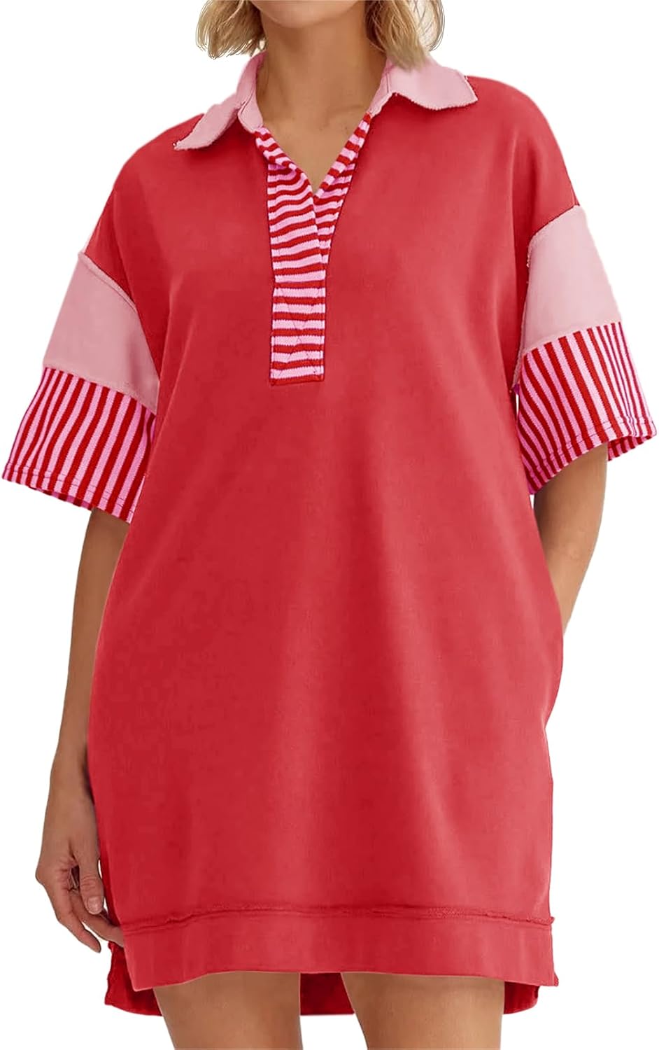 Wenrine Women's Polo V Neck T Shirt Dress for Casual Summer