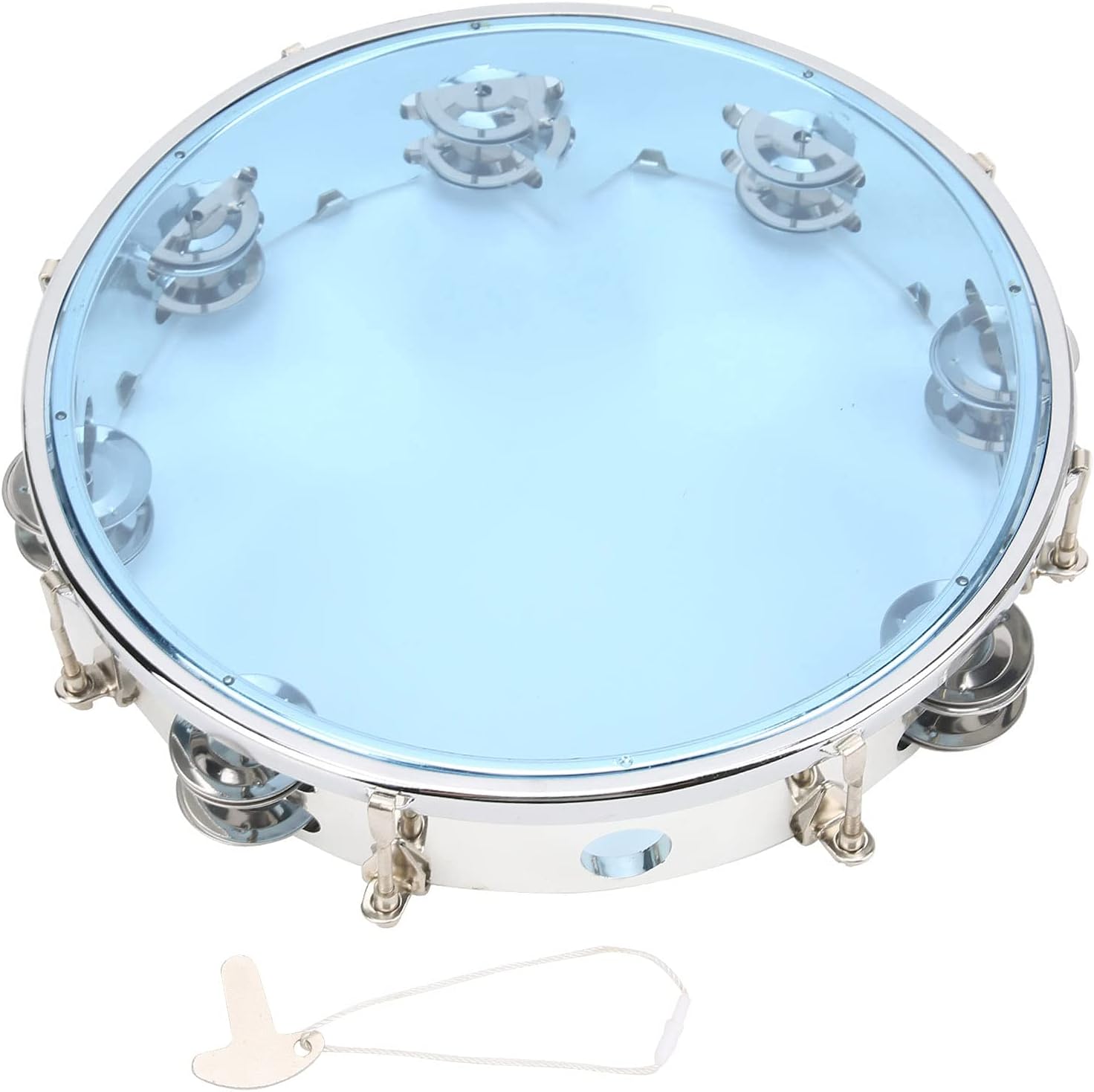 Handheld Tambourine with Adjustable Double Row Jingles 10in