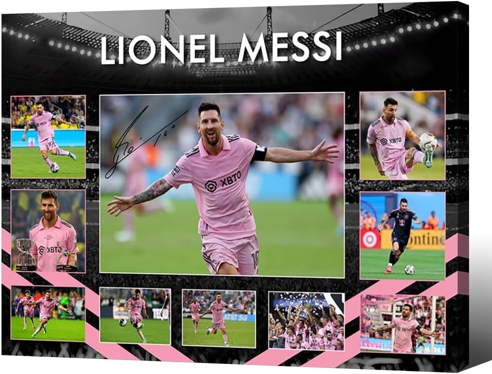 Framed Superstar Messi Signed Poster for Kids Room Decor