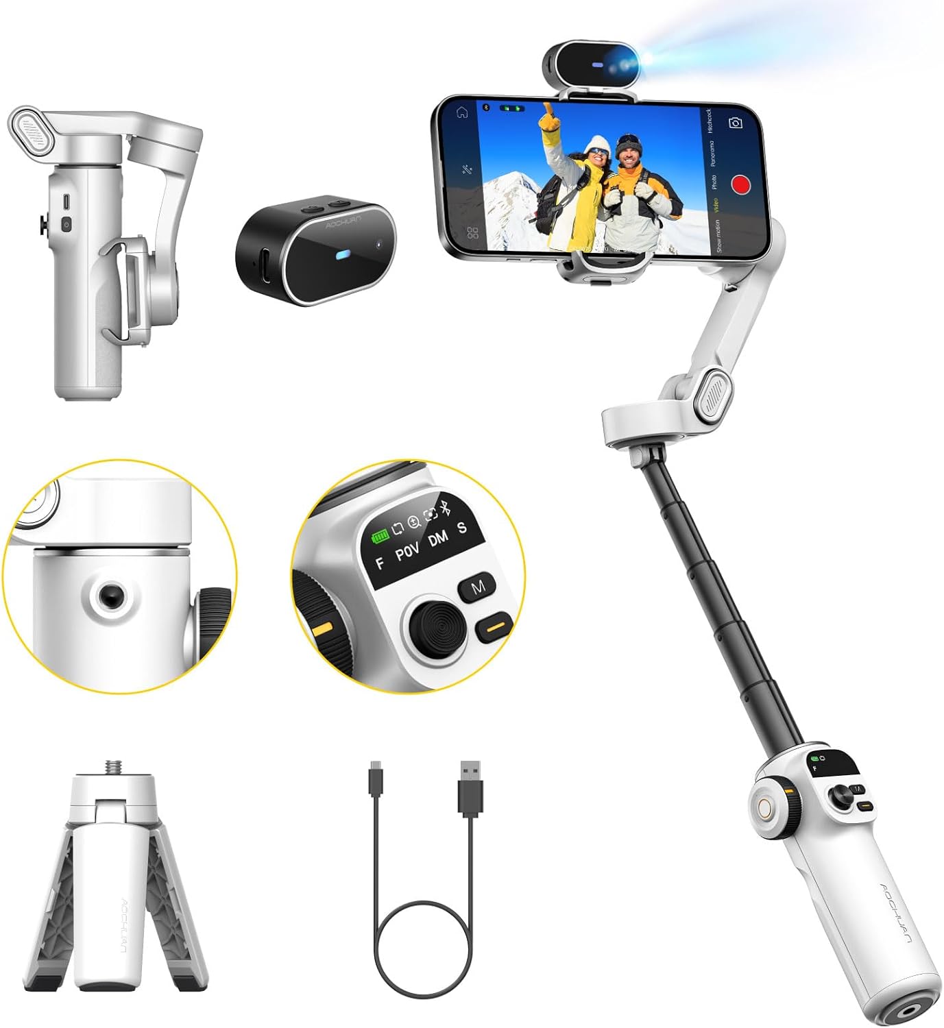 Gimbal Stabilizer for iPhone with AI Tracking and Extension Rod