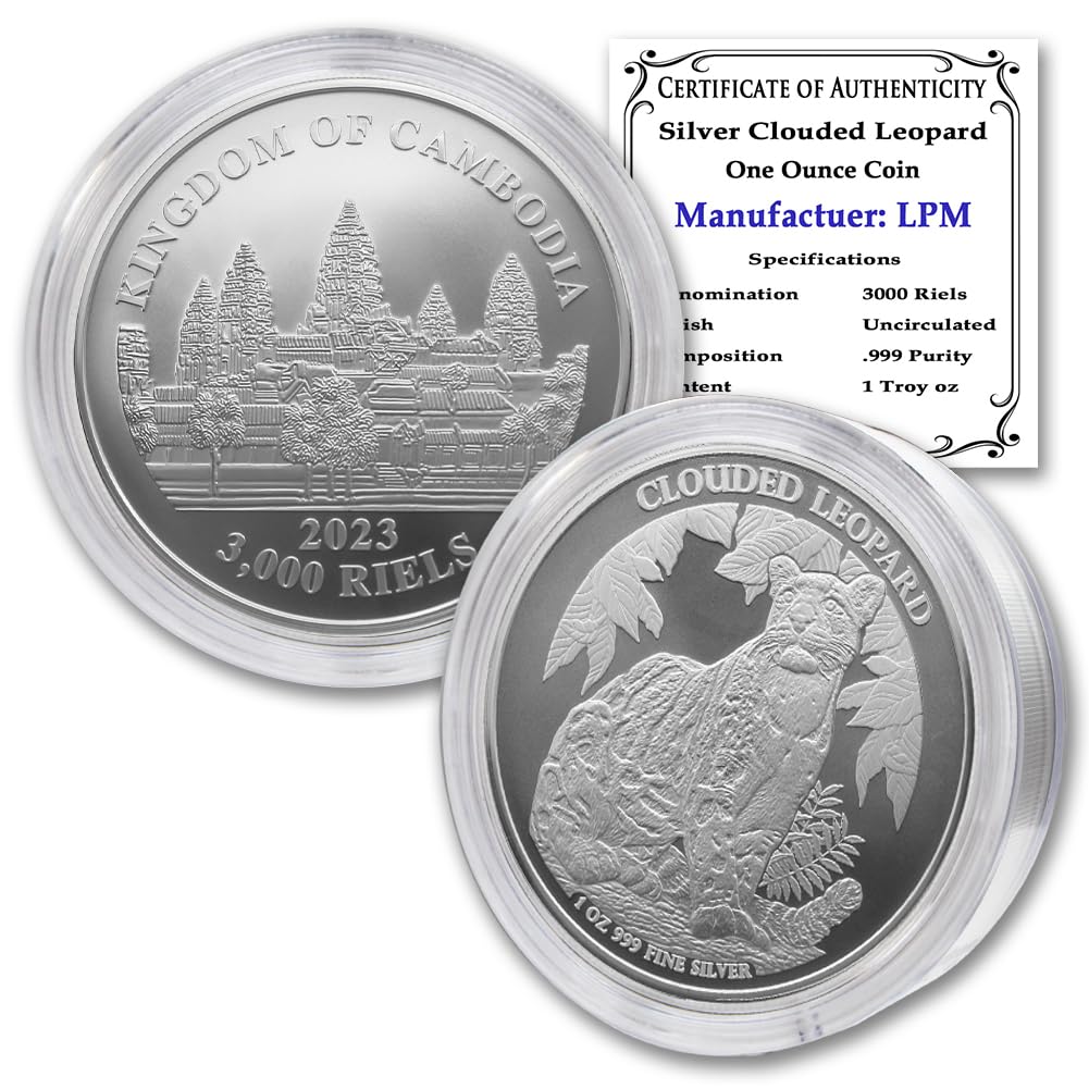 2023 1 oz Cambodian Silver Clouded Leopard Coin in Capsule