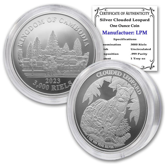 2023 1 oz Cambodian Silver Clouded Leopard Coin in Capsule