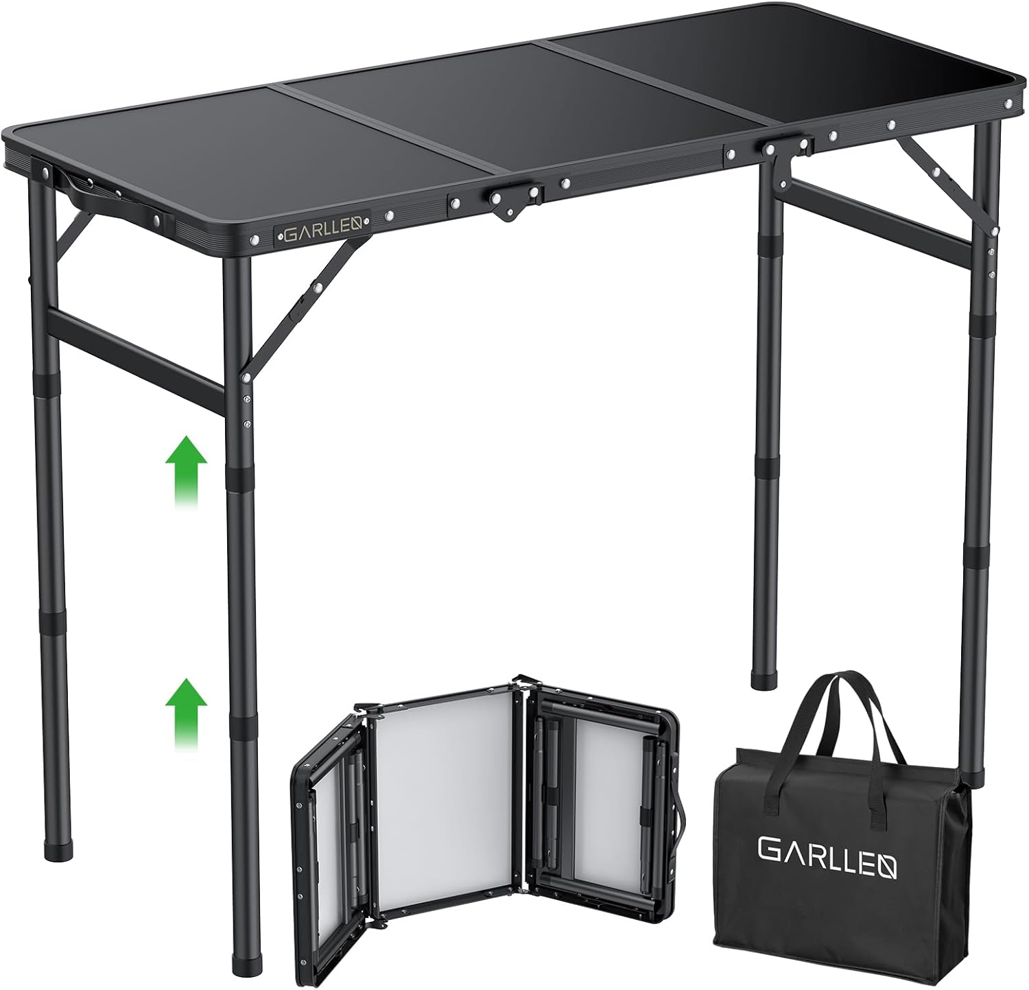 GARLLEN Folding Camping Table - Adjustable Height & Portable