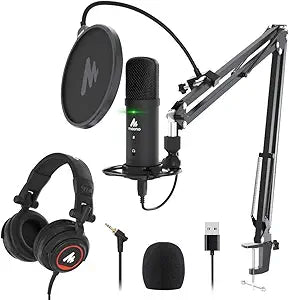MAONO USB Podcast Microphone with Headphone Set for Streaming