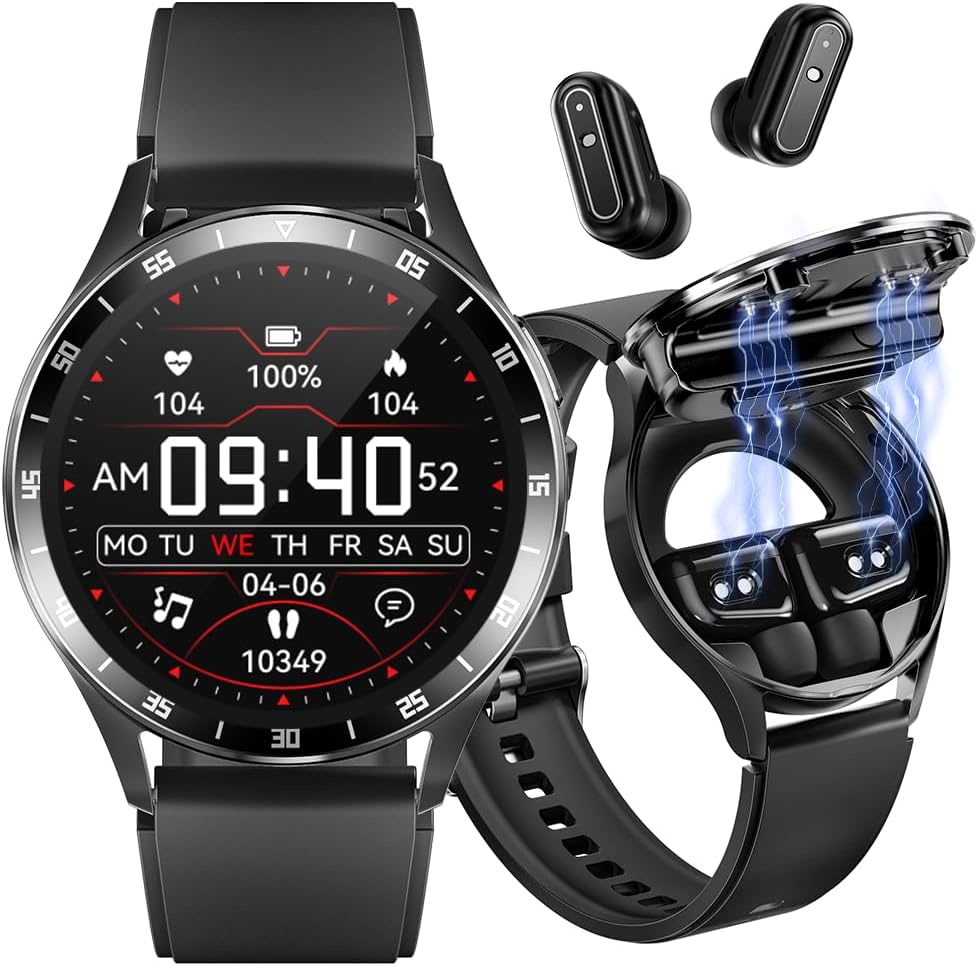 Smart Watch with Earbuds: 2 in 1 Bluetooth Fitness Tracker