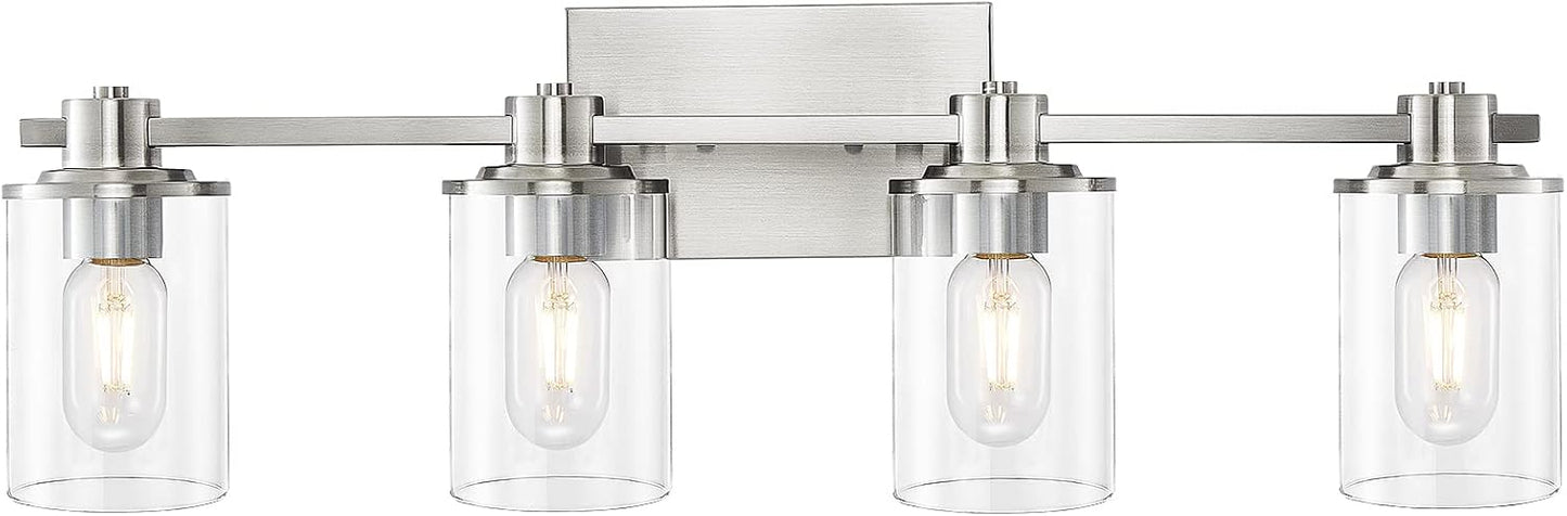 4-Light Bathroom Lighting Fixture with Clear Glass Shade Design