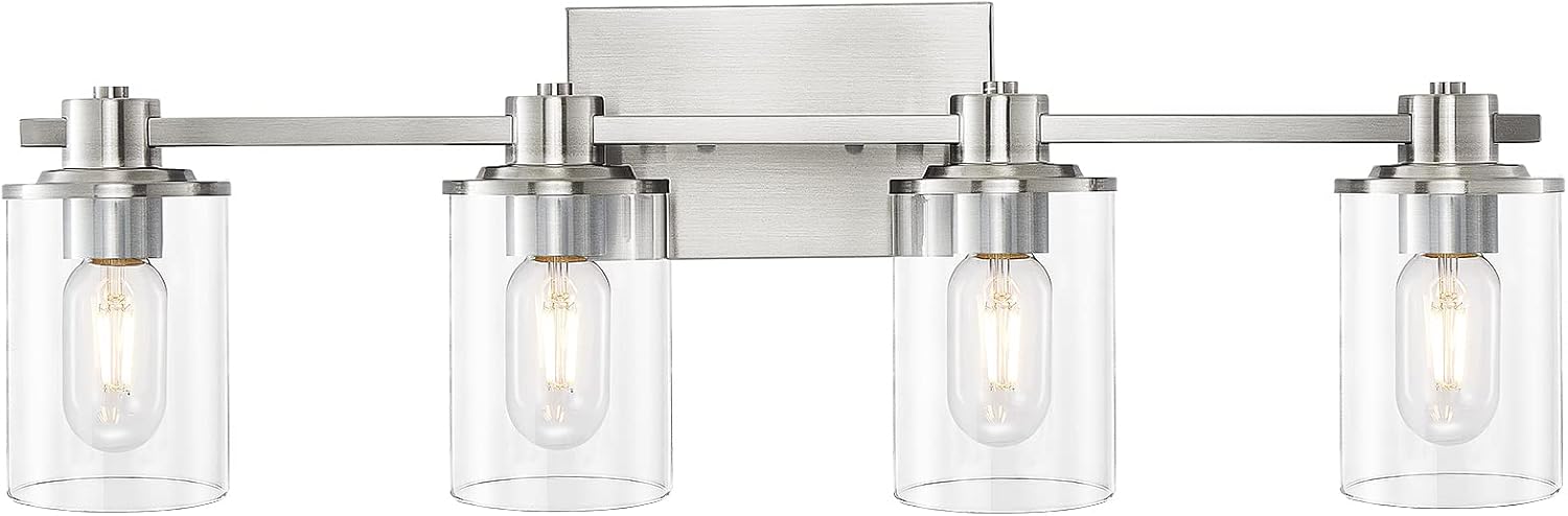 4-Light Bathroom Lighting Fixture with Clear Glass Shade Design