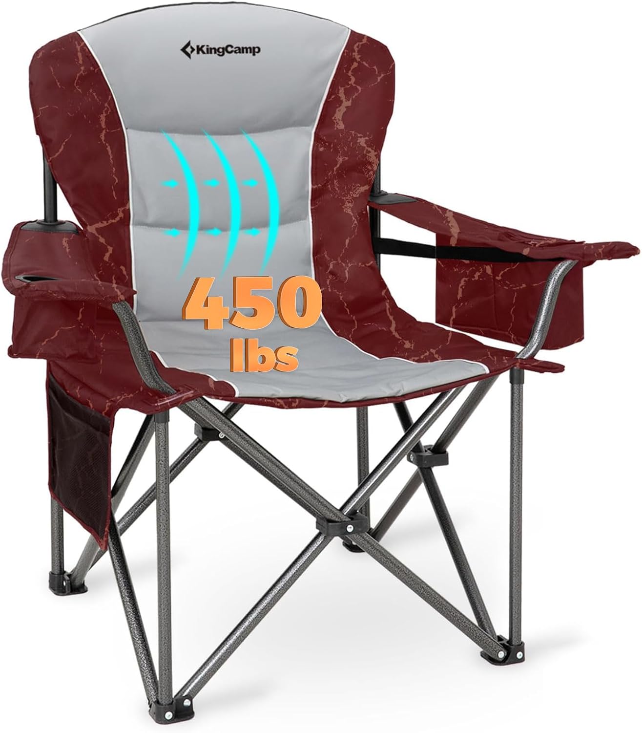 Oversized Camping Folding Chair with Lumbar Support and Cooler Bag