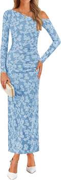 ZESICA Women's Fall Floral Off Shoulder Bodycon Maxi Dress