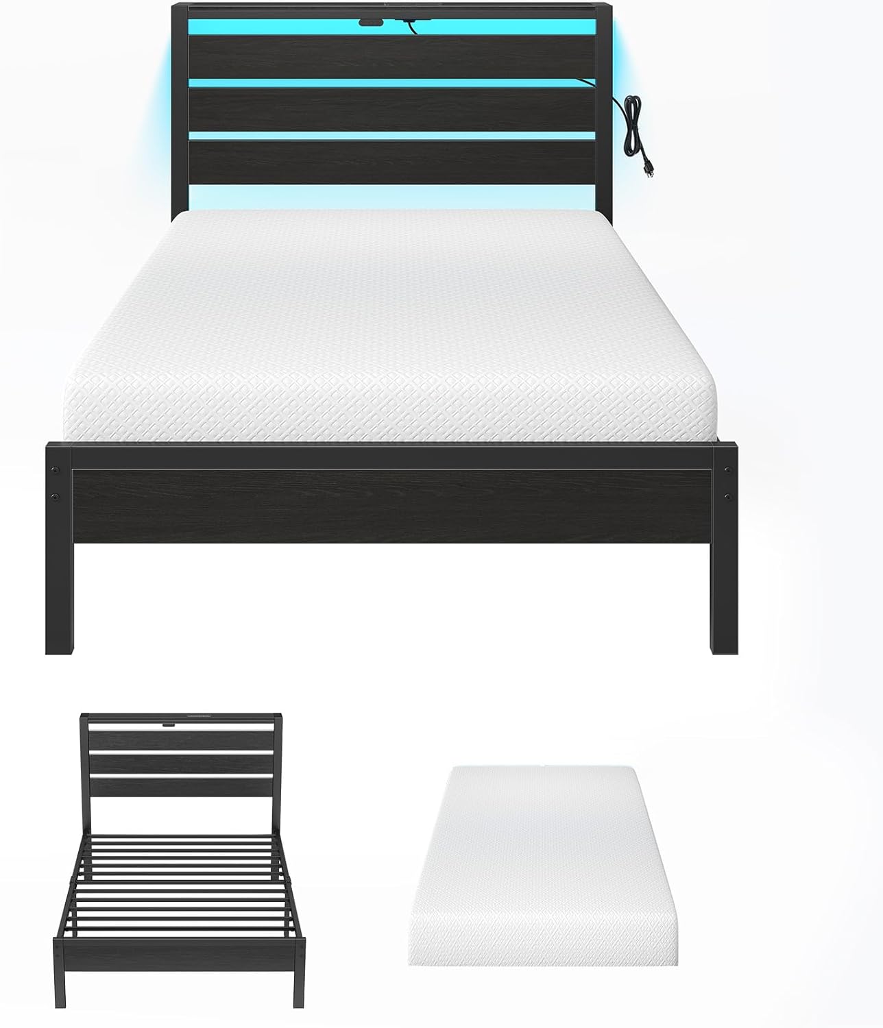Rolanstar Twin Bed Frame with Gel Memory Foam Mattress & LED