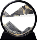12in Black Moving Sand Art Picture Round Glass - Relaxing Desk Decor