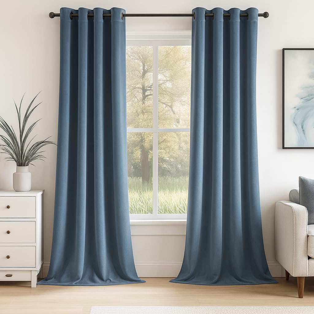 Topfinel Slate Blue Velvet Room Darkening Curtains for Elegance