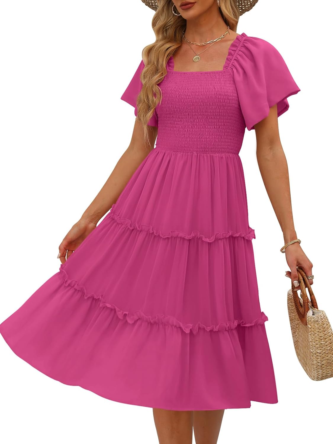 LILLUSORY Women's Summer Casual Flutter Sleeve Midi Dress