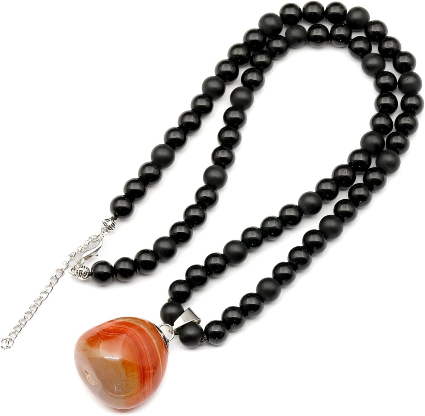 Natural Raw Tourmaline Pendant with Black Onyx Beaded Necklace