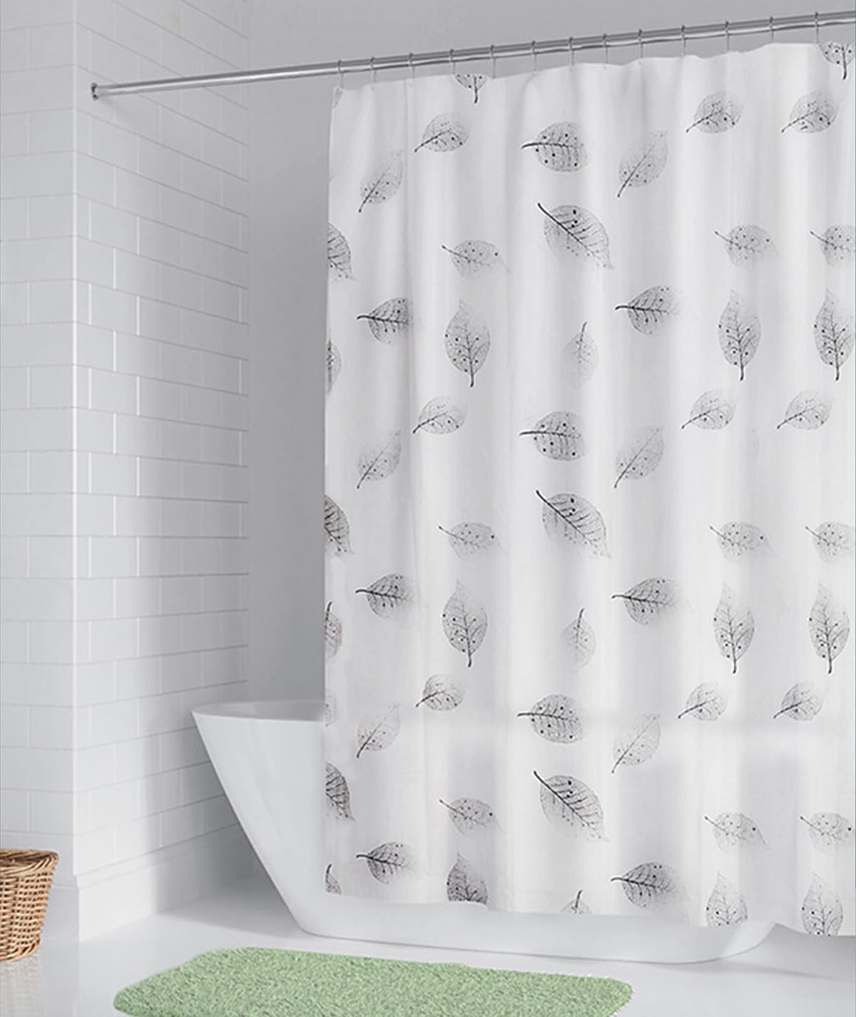 Waterproof Shower Curtain Liner Set, 72x72 Inch, Grey Leaf