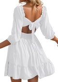 Phortric Womens Tie Back Summer Dress Square Neck Mini - Casual A-Line