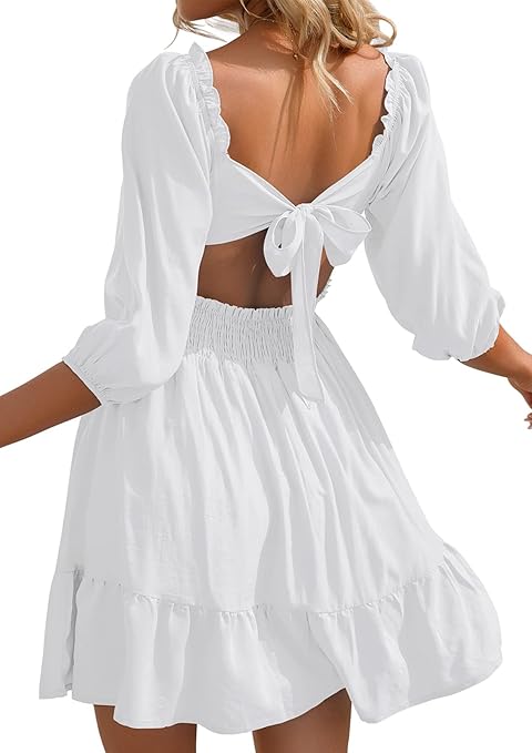 Phortric Womens Tie Back Summer Dress for Casual Elegance
