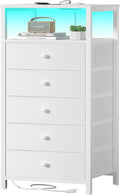 BOLUO White Dresser with 5 Drawers Tall Nightstand - BuiltIn Charger