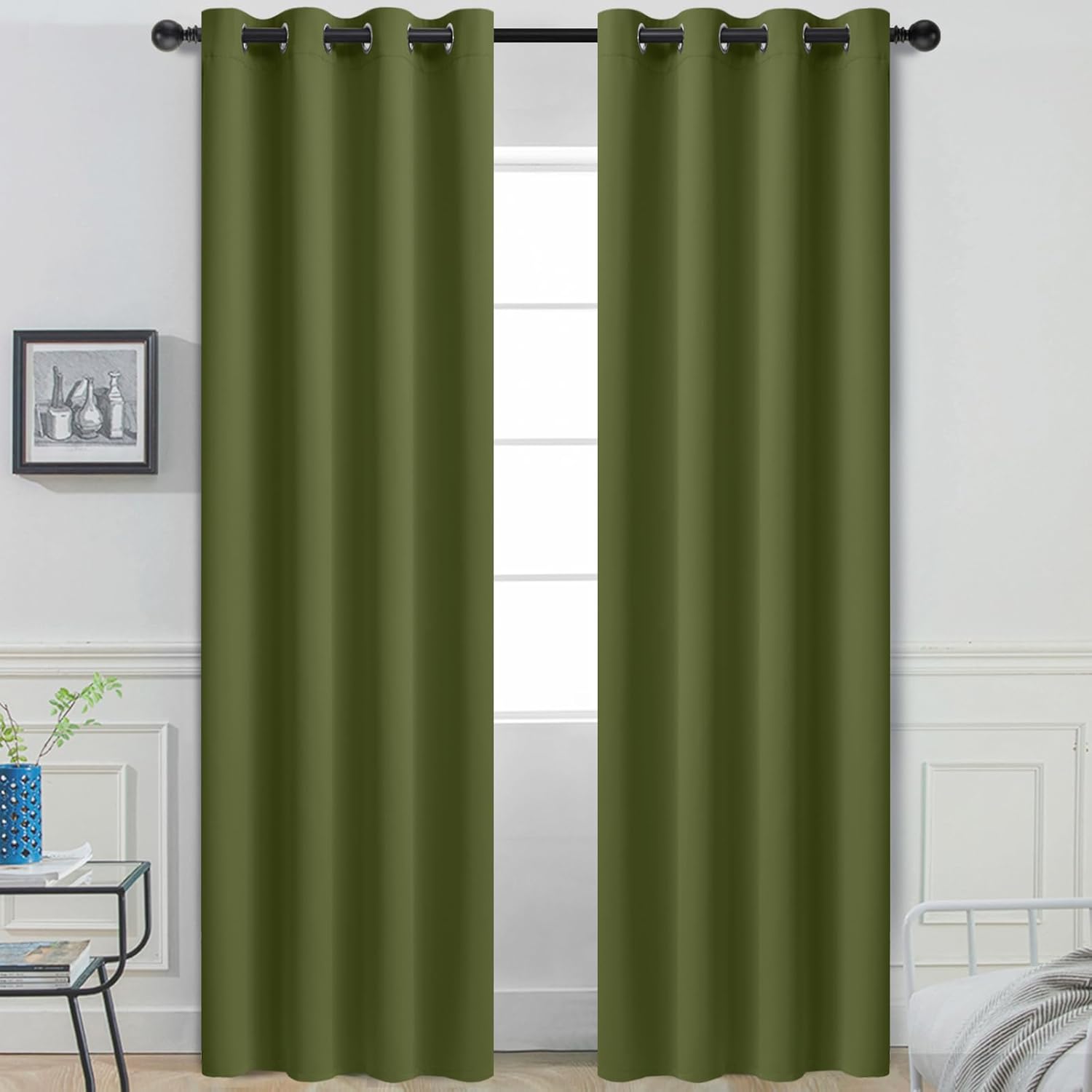 Yakamok Olive Green Blackout Curtains for Bedroom and Living Room