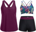 Tankini Swimsuit 3 Piece Set Tummy Control Tank Top with Boy Shorts