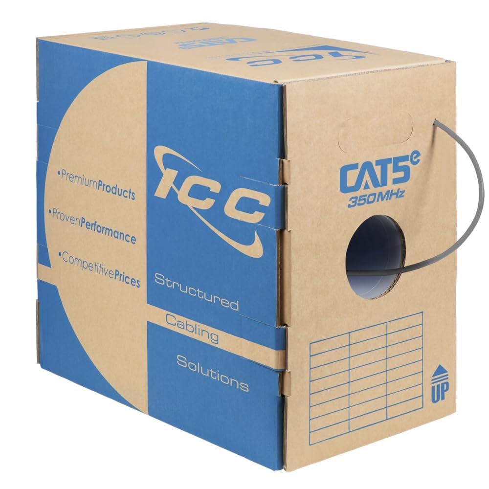 ICC Cat5e CMR Riser 1000ft Bulk Ethernet Cable for PoE+