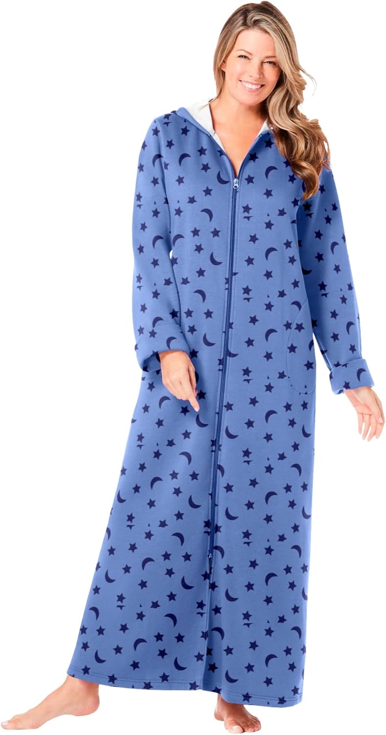 Dreams & Co. Plus Size Long Hooded Fleece Sweatshirt Robe