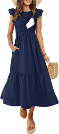 Women's Nursing Dress Flutter Short Sleeve Smocked Midi (Style 14V4)