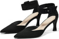 Womens Kitten Low Heels Suede Pointed Toe Ankle Strap Pumps - Elegant