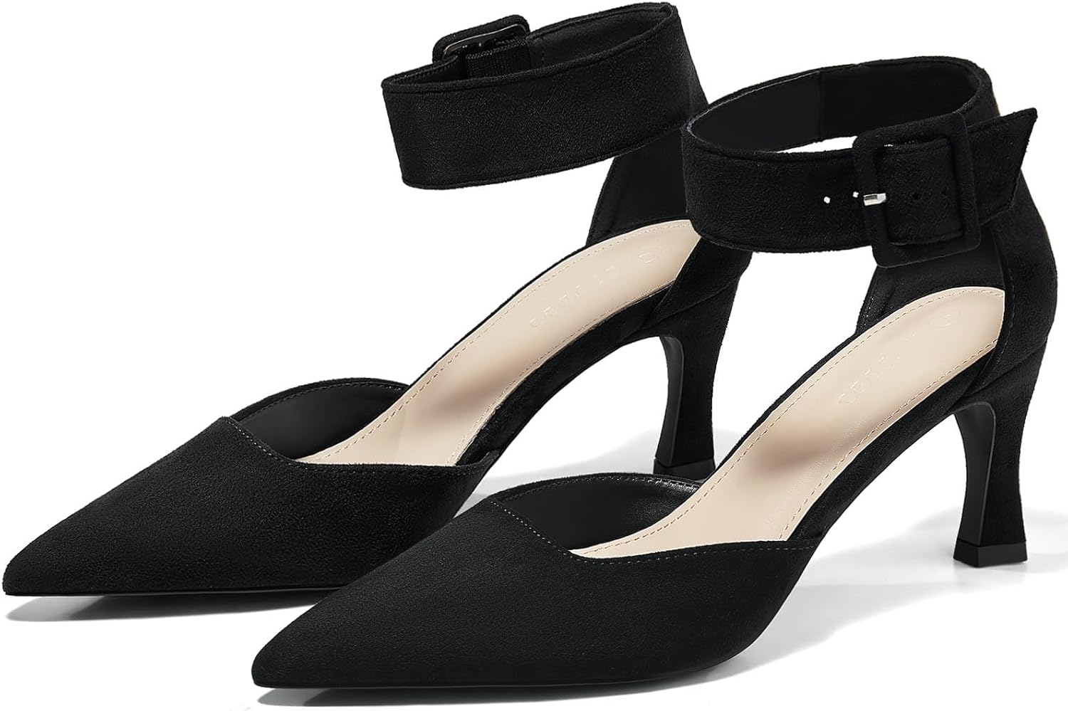 Coutgo Womens Kitten Low Heels Closed Pointed Toe Ankle Strap