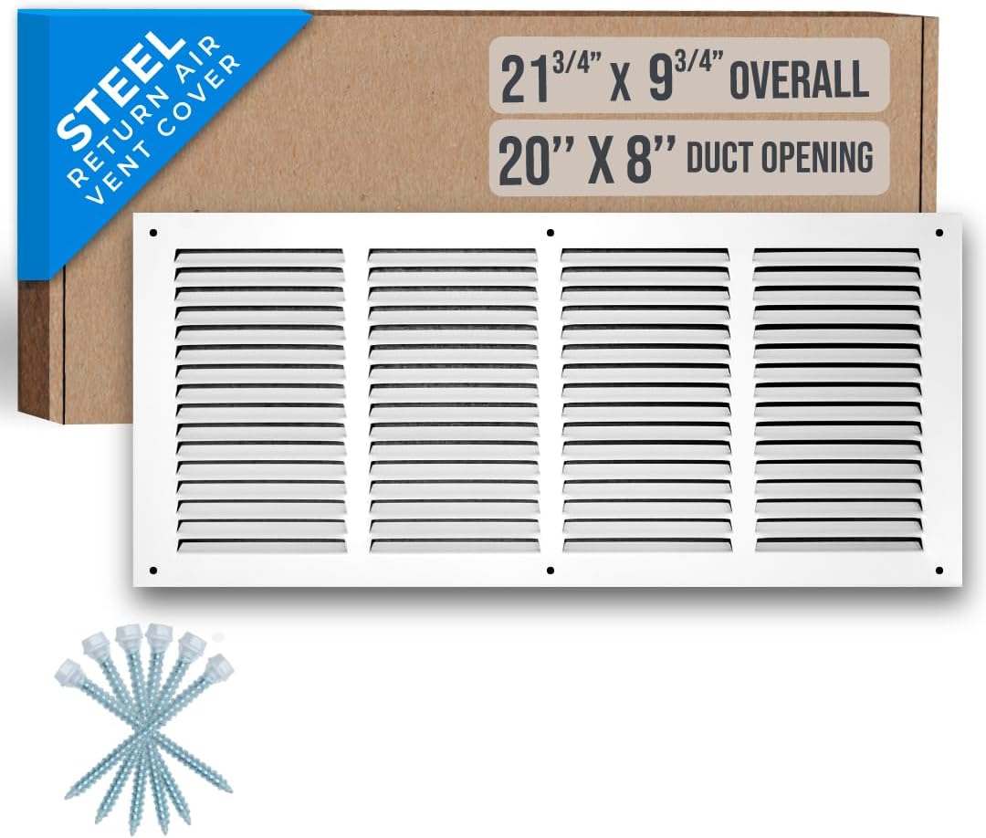 Fits 20x8 Duct Opening Steel Return Air Grille for HVAC Use