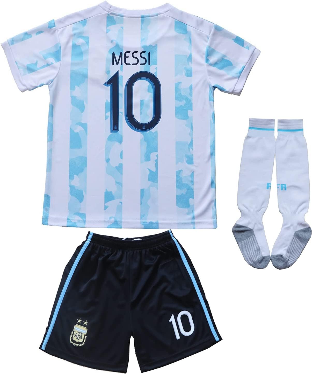 2021 Argentina #10 Leo Messi Kids Football Soccer Jersey Kit